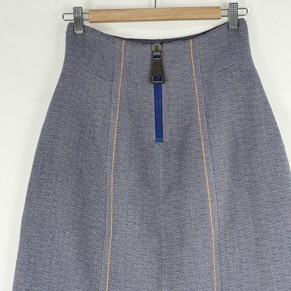Marni Made in Italy Blue A-Line Skirt Size 36, USA 0 Contrast Stitch Zip Back - Picture 4 of 16
